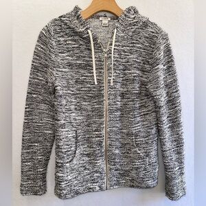 J.Crew Black White Full Zip Knit Hoodie Hooded Sweater Women's Small